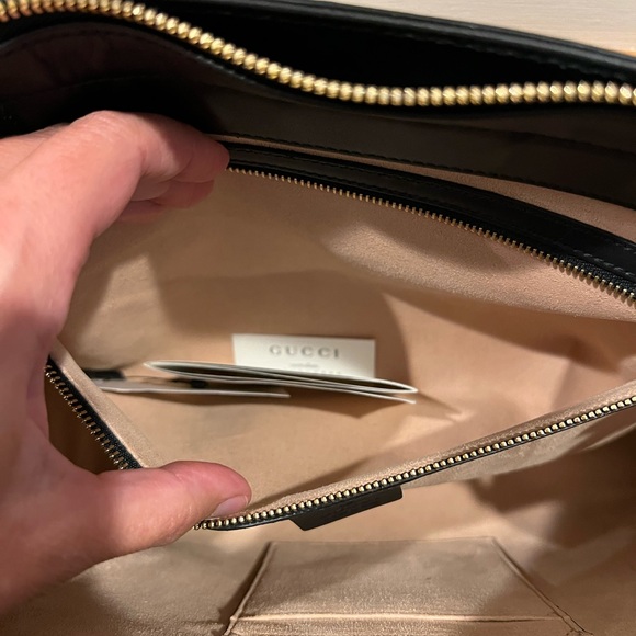 💯 Authentic Gucci Ophidia Brown Suede Cut Out Top Handle Shoulder Bag - Picture 6 of 12